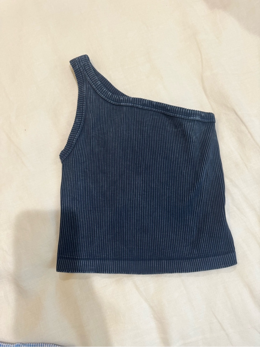 One-Shoulder Ribbed Tank Top - Navy - Picture 2 of 2